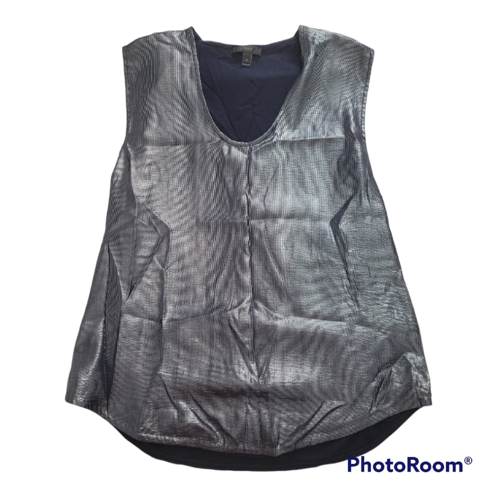 J.Crew Women's Navy Sleeveless Metallic Silk Blouse. Size XL